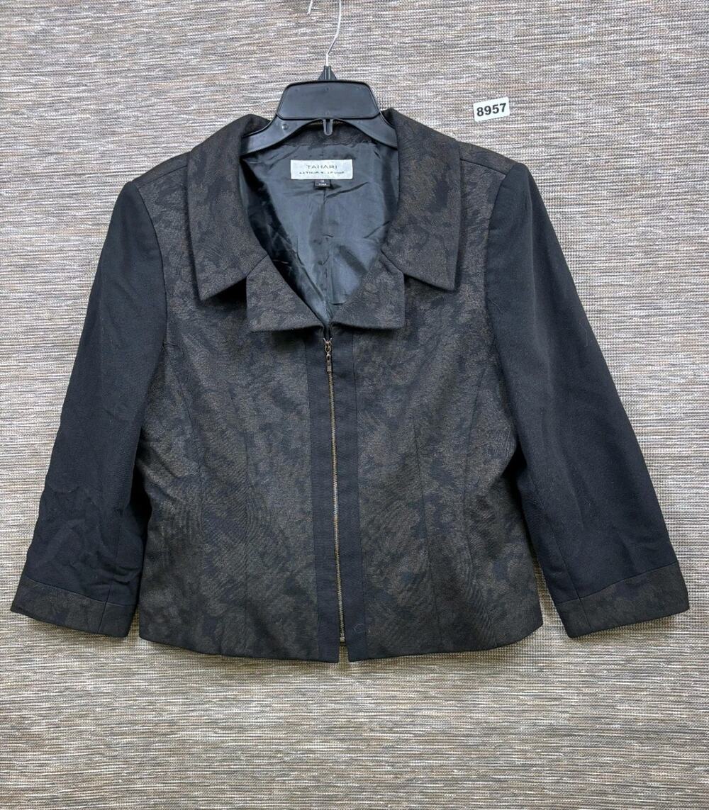 Tahari Arthur S Levine Floral Cropped Blazer Jacket Womens Sz 16 Full Zip Casual